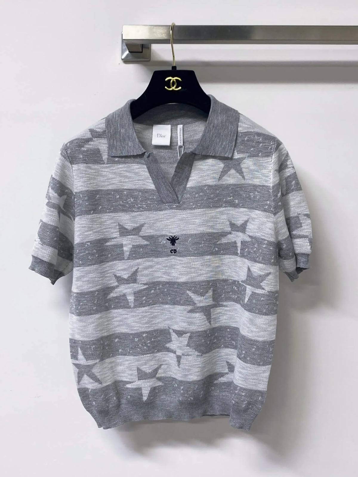 Star Jacquard Striped Knit Top