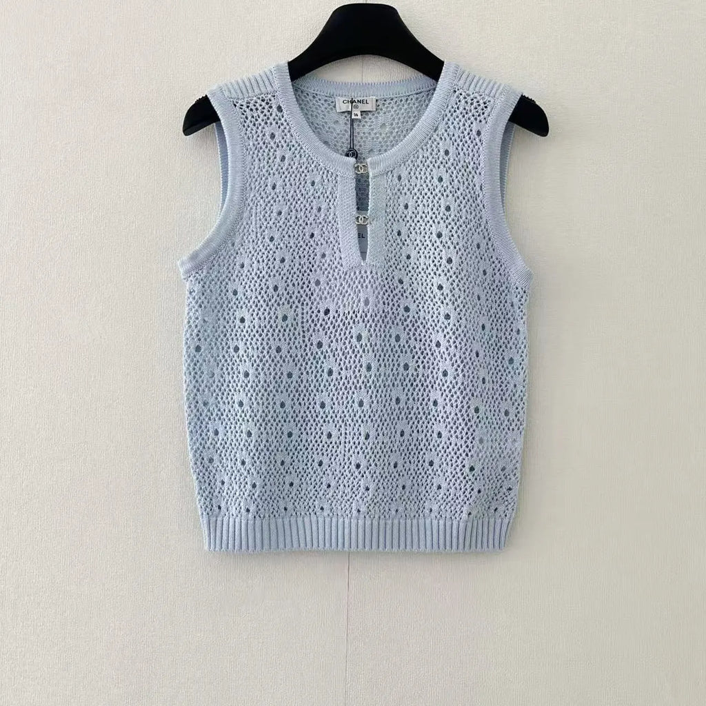 Hardware Trim Openwork Knit Vest