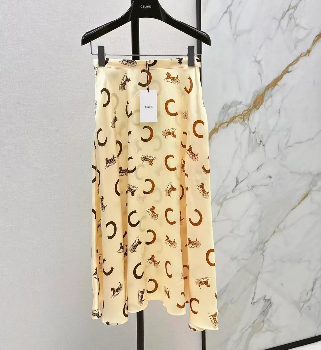 Satin Carriage Print Skirt