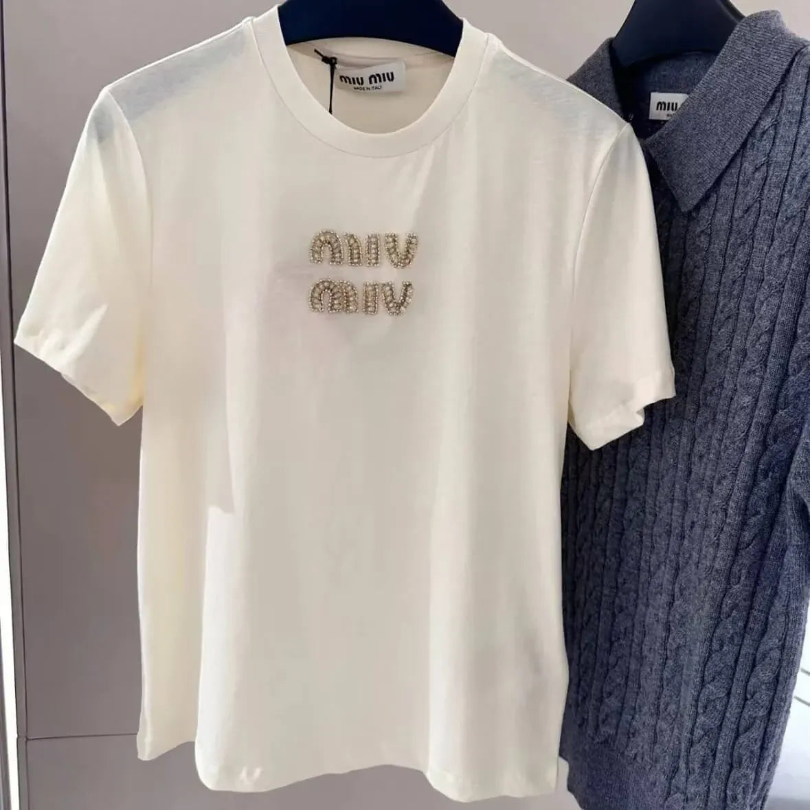 Trendy Diamond-Embellished Letter T-Shirt