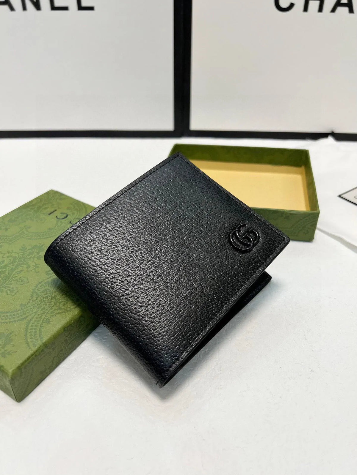 Black Textured Accent Fold Short Wallet