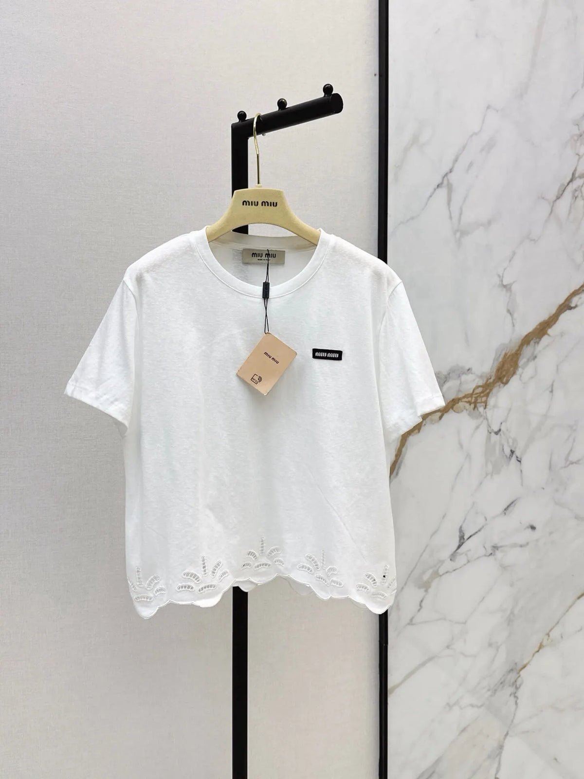Eyelet Scalloped Hem Patch Tee
